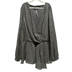 Lane Bryant Black Long Sheer Sleeve Faux Wrap Blouse Polyester Women Size 18 NWT